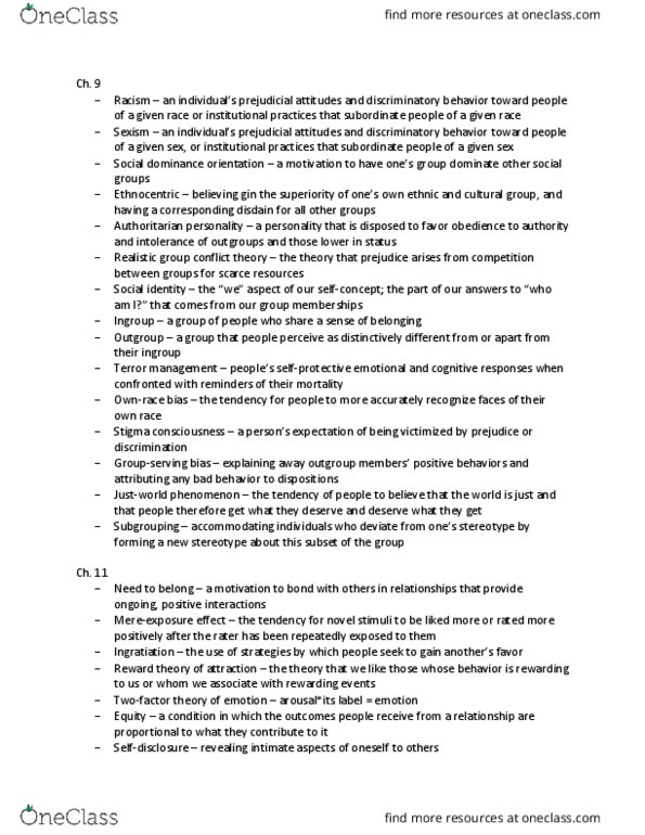 CSP 161 Chapter Notes - Chapter 9,11, 6, 8: Social Dominance Orientation, Authoritarian Personality, Ingratiation thumbnail